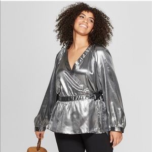 Who What Wear metallic wrap front blouse